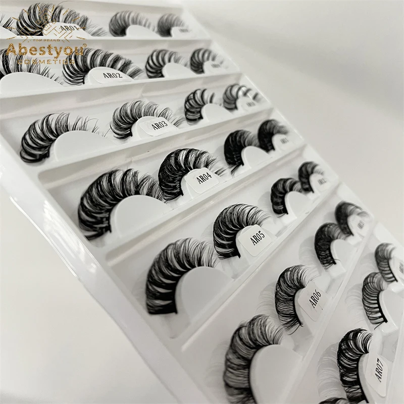 Abestyou eyelash extensions d curl strip eyelashes Custom packaging Russian Volume Faux Mink Strip Lash Russian strip lashes