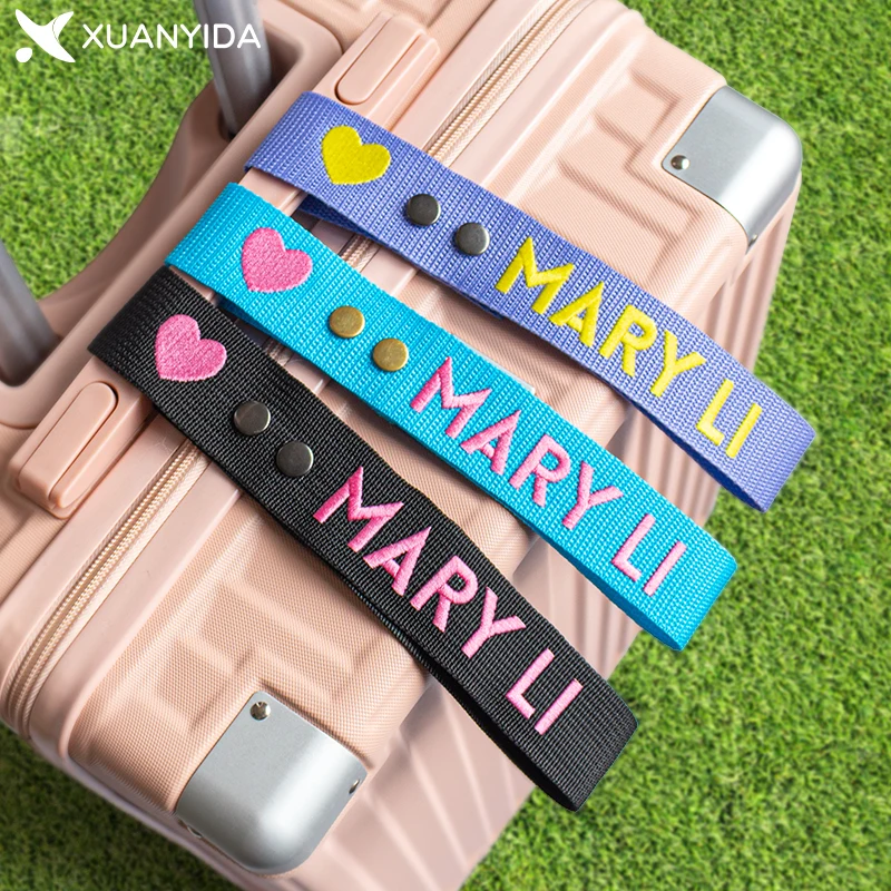 Custom Korean Cotton Kids Name Bag Tag Embroid Canvas Tag Strap Iron on Embroidery Patches Ribbon Tape for Children Girls Boys