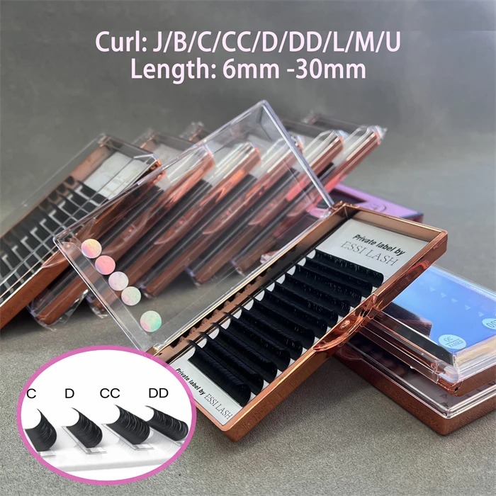 Hot selling Korean Pbt Dark fluffy and soft eyelashes super Matte black mink/Silk/cashmere lashes Extensions  Private Label