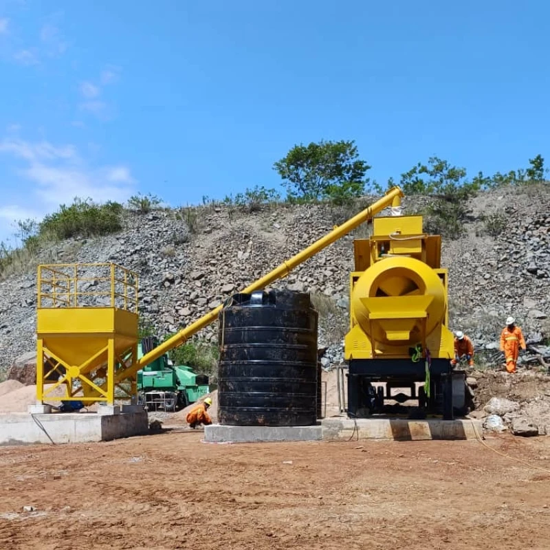 Small dry type concrete mixing plant full-automatic drum mix cement batching plant mobile with 25-100m3/h