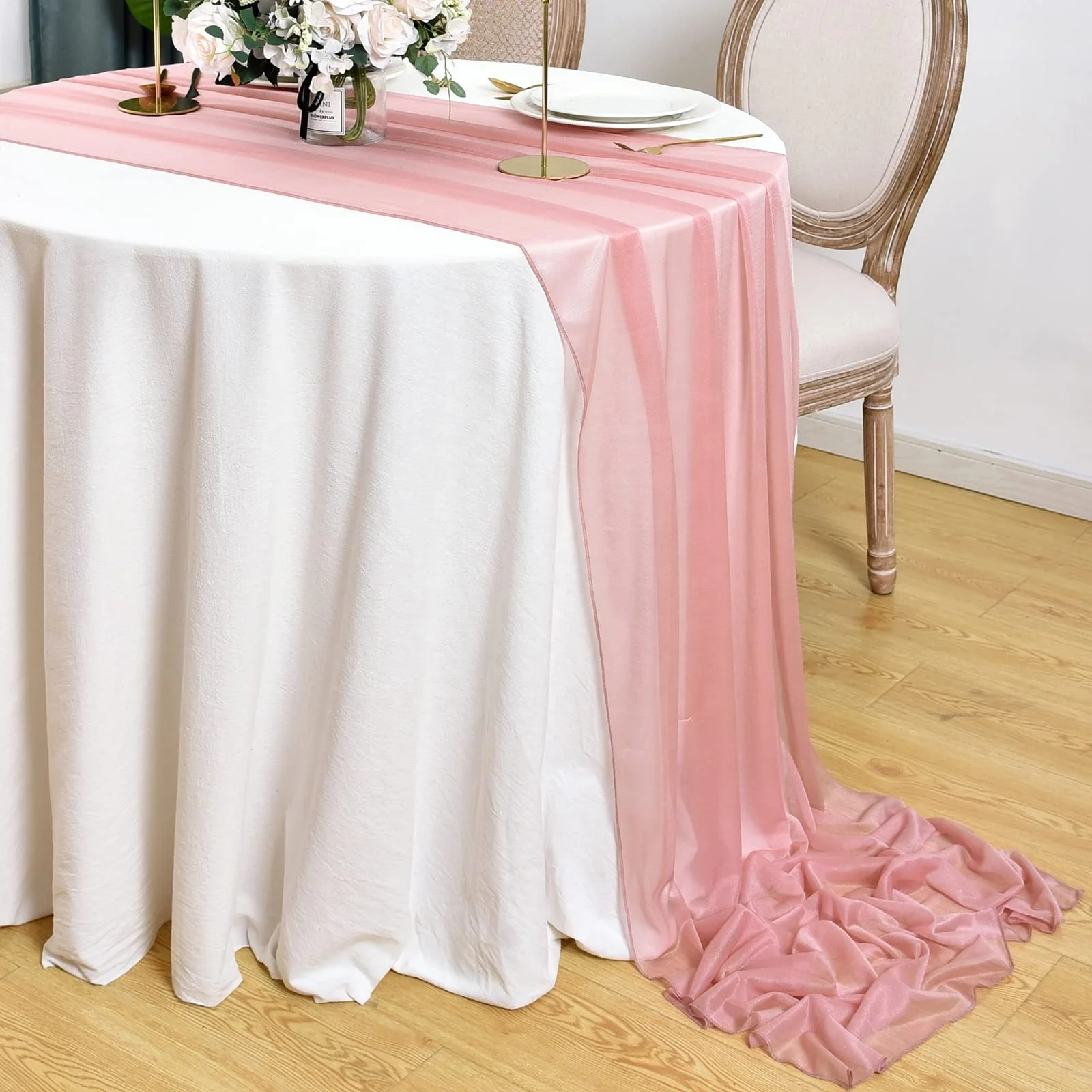 Wholesale 10ft Dusty Rose Pink New Chiffon Table Runner Sheer Table Runners for Wedding Table Decoration