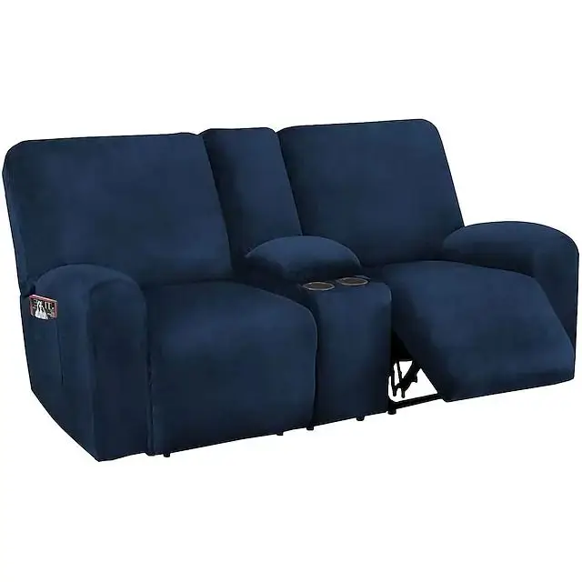 Reclining Love Seat with Middle Console Slipcover Velvet Stretch Loveseat Reclining Sofa Covers