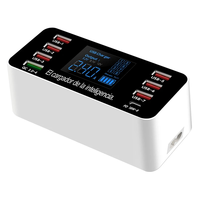 Мульти USB 8-портовый Смарт Быстрый Настенный термометр стол зарядная станция Quick Charge 3,0 Тип C PD 18 Вт порт со светодиодным дисплеем USB зарядное устройство концентратор