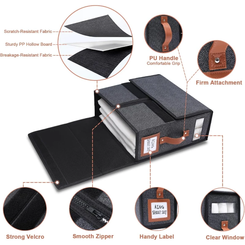 Hot Selling Multi-Functional bed sheet organizer and Storage Box Foldable Quilt Organizer with Window Label Clothes Bags