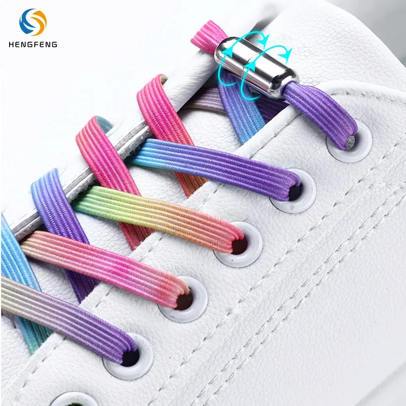 Wholesale custom hot selling colorful flat stretch elastic lazy no tie metal capsule shoelace easy shoe lace