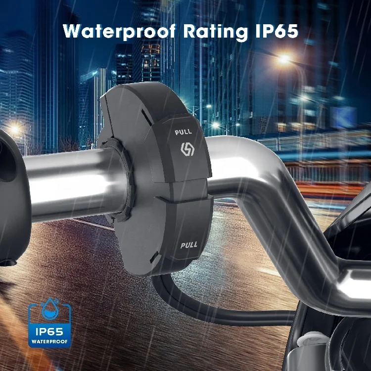 QC3.0 PD 12 V Water Proof USB A+C Mobile Motorcycle Usb Phone Charger For Handlebar Mount