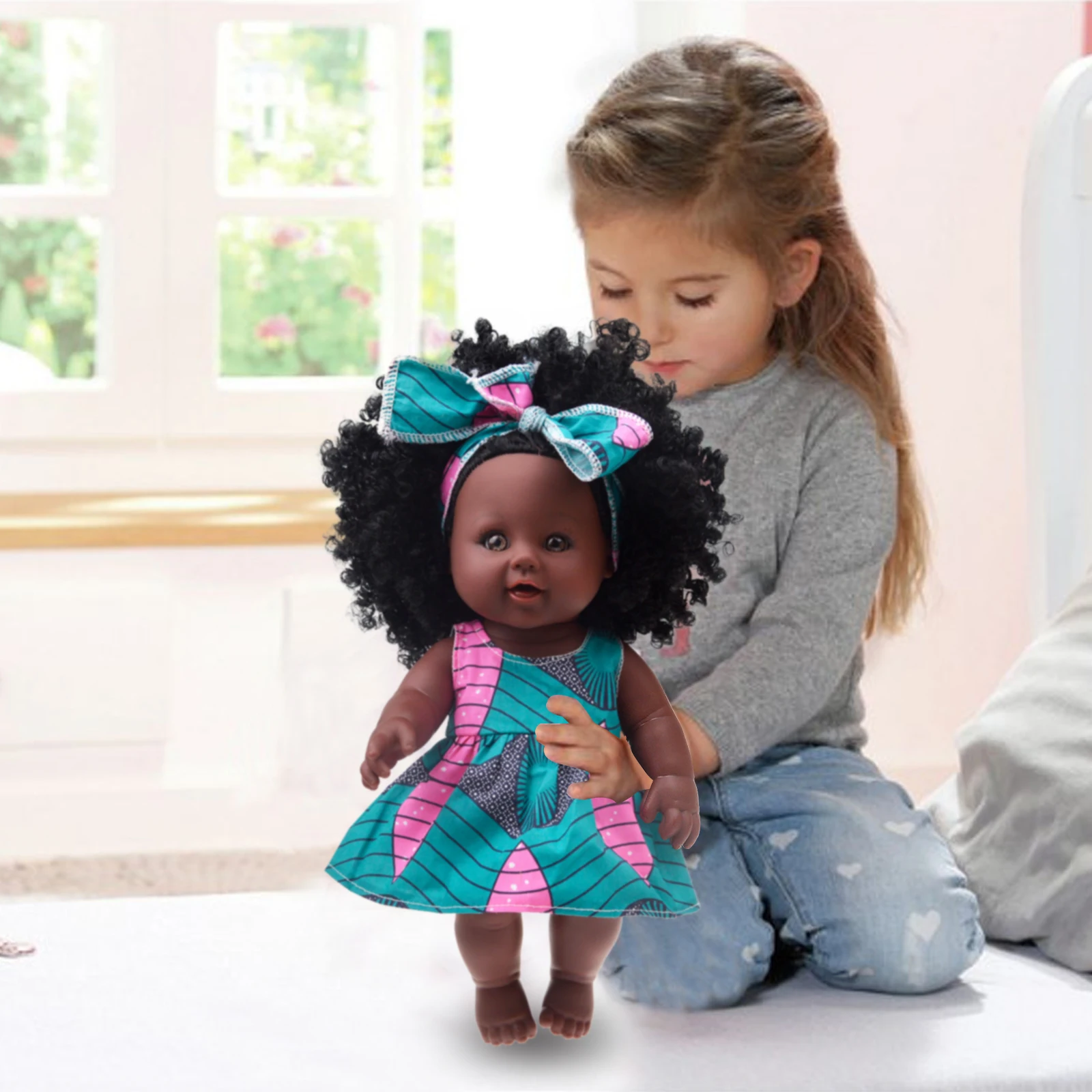 2022 hot sale popular 12 inch vinyl african american style girls black dolls  curly hair for kids