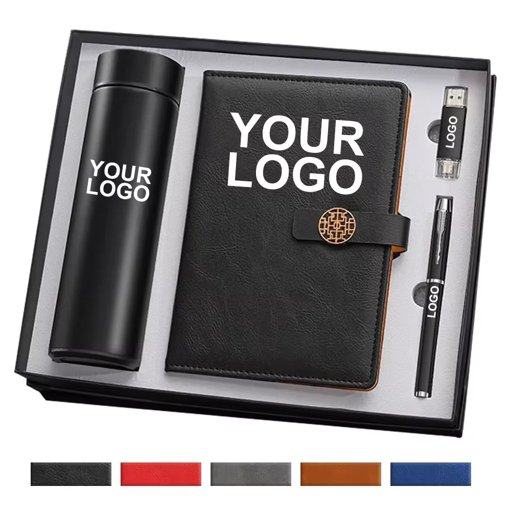 Custom Promotional Luxury Gifts Items Soft Leather Cover Notebook Business Gift Thermos Box Package With Pen And Usb Driver