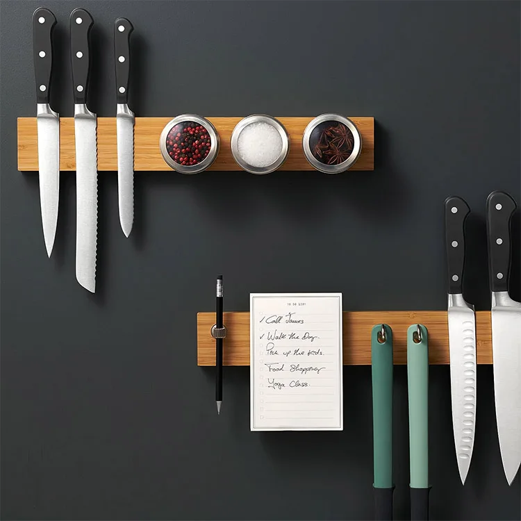 Eco Friendly Mounting Bamboo Magnetic Knife Strip, Walnut Wood Kitchen Universal Magnetic Knife Block Knife Holder for Wall