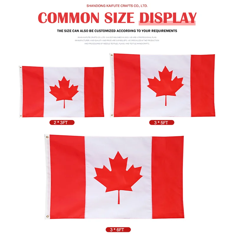 Роскошный 3D вышитый канадский флаг с латунной оплеткой водонепроницаемый 5*8