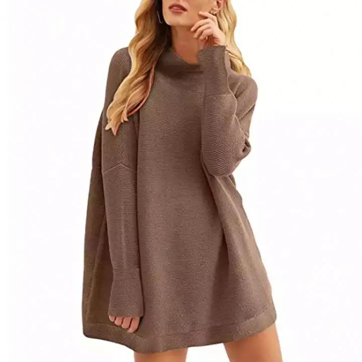 OEM 2022 Custom Logo Fashion Fall Casual Sexy Sweater Dresses Cotton Women Long Sleeve Sweater Knit Sweater Dress Women Clothing