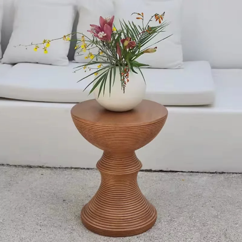 round Fiberglass Outdoor Side Table ,Faux Wood Pedestal End Table Dining Hotels Bedrooms edge table,  Homestay  coffee table