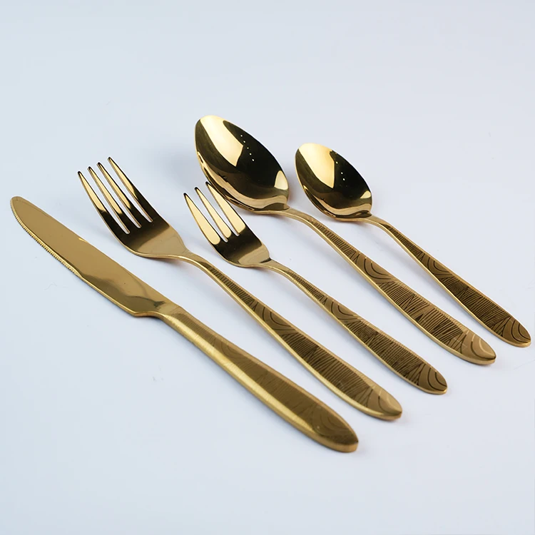 Stainless steel gold magnetic measuring spoons gold spoon and fork restaurant dinner cutlery set