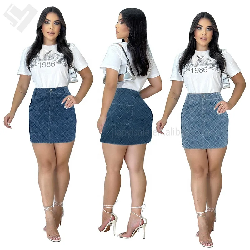 2024 New Summer Women Vintage Denim Skirt Designer Print Luxury High Waist Bodycon A Line Pencil Skirt Casual Jeans Mini Skirt
