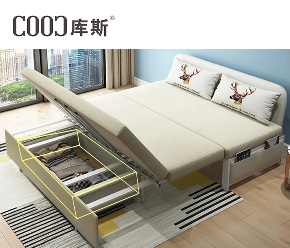 COOC Furniture Multi-purpose Wooden Storage Sofa Cum Bed Armless Folding Living Room Divan