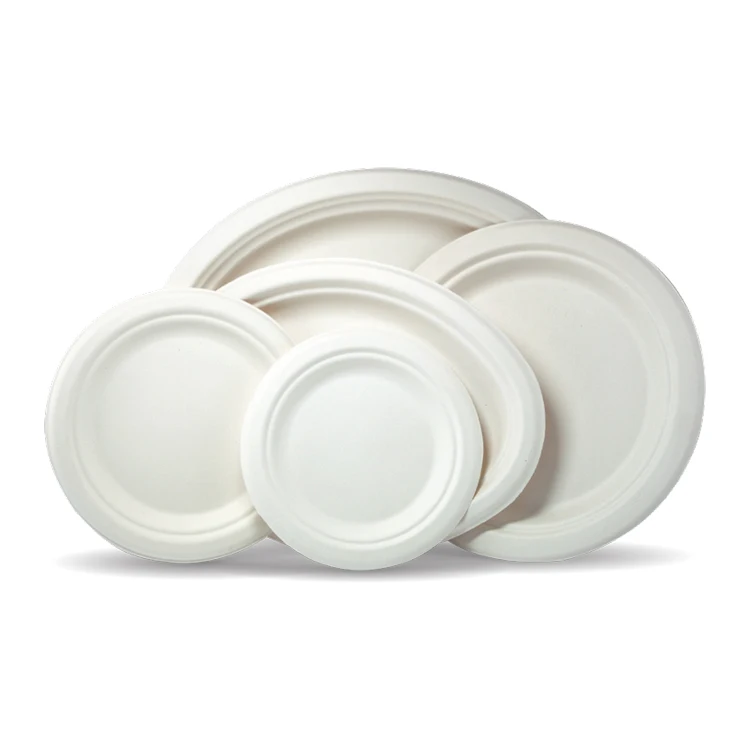 Food Grade Sugarcane Bagasse Disposable Plates Sugar Cane Bamboo Paper Pulp Bio Compostable Degradable Dish For Party