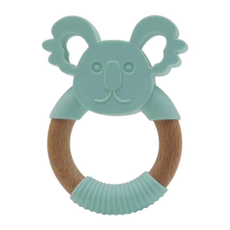 Custom bpa free soothing animal koala baby chew toys wood ring silicone baby teether