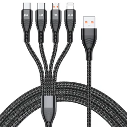 For Type-c/micro/iphone 4in1 Multi USB Charging Cable Nylon Braided Universal 6A Fast Charging Cable Mobile Phone Standard FMC