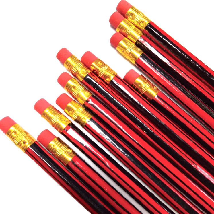 red and black hb pencil with eraser top