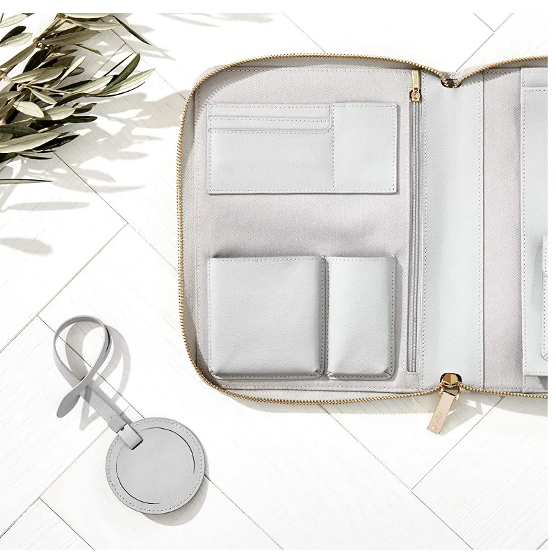 Faux Leather Luggage ID Tag with Leather Bond Wholesale Circular Airplane Suitcase Bag Name Card Holder Supplier