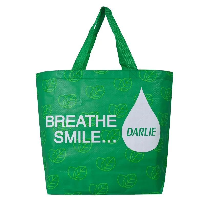 Custom Design Reusable Beach Style Laminated PP Woven Women Tote Bag Supermarket Grocery Carrying Shopping Bag