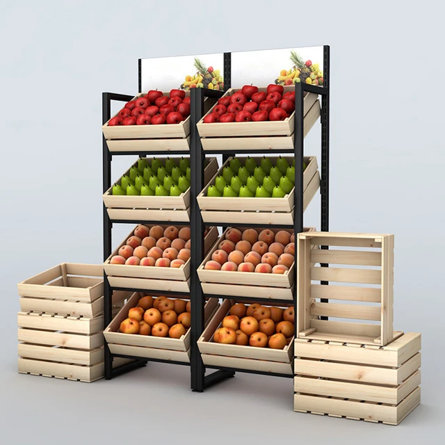  Ready to ship metal & wooden easy move use for supermarket/ fruit vegetable store /retail shop display rack/