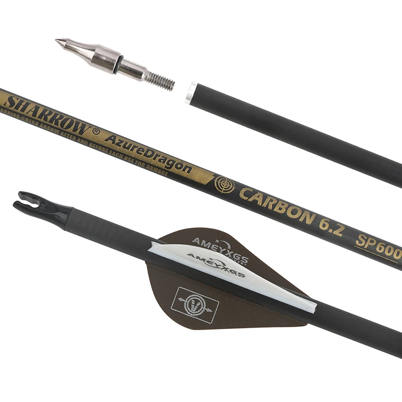 Archery Pure Carbon Arrow With 2 Inch Rubber Feathers Spine 300/350/400/500/600 For Hunting and Shooting Outdoors Sports