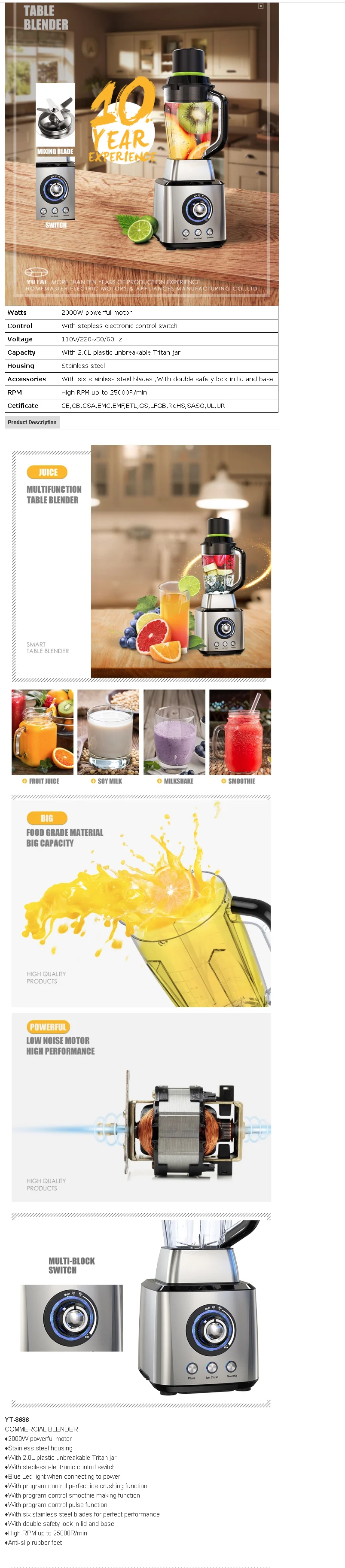 Manual Juicer Mixer Smoothie Professional Electric Power Blender Table Heavy Duty Commercial Blender