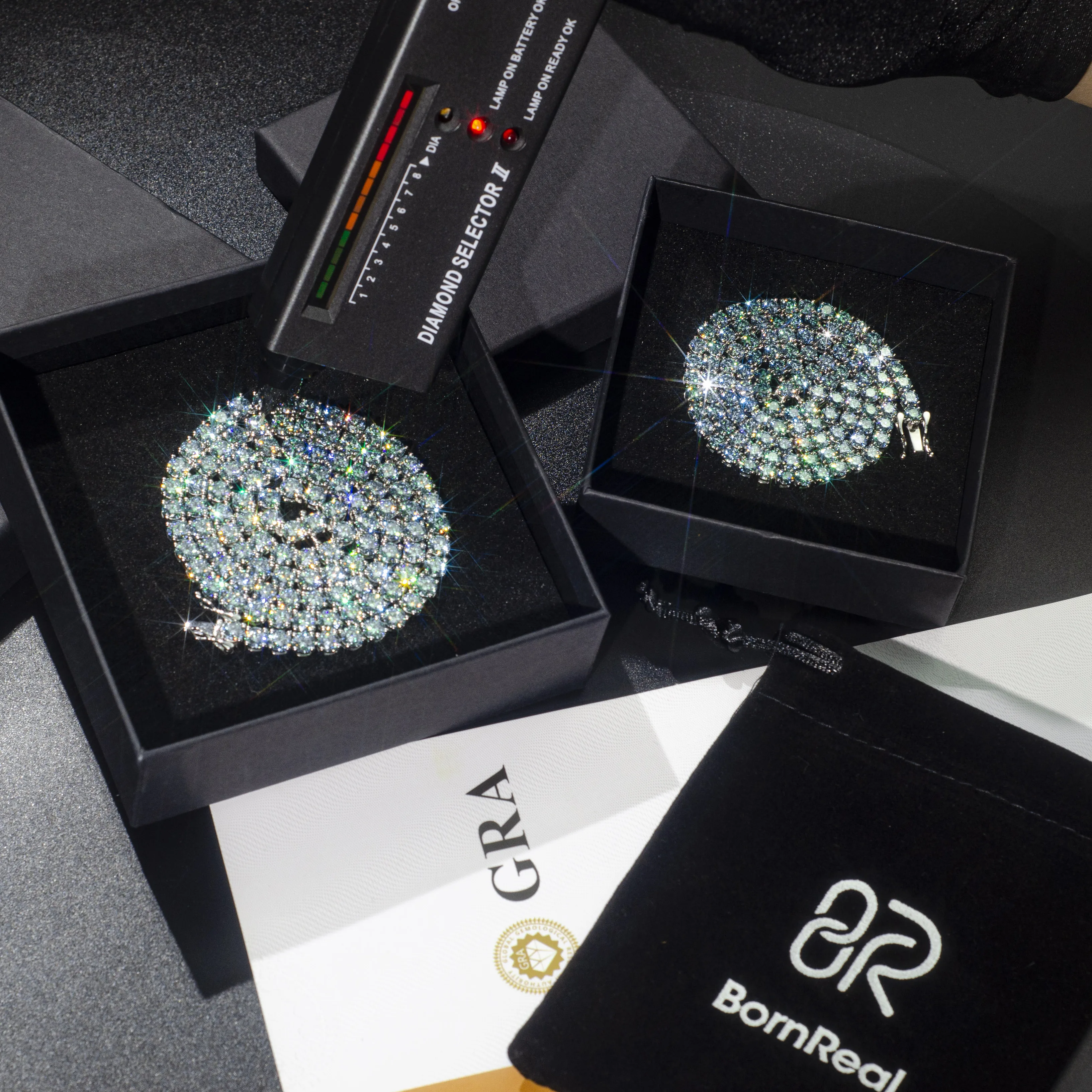 Factory Direct Sale GRA Certificate Rare Blue Moissanite Tennis Chain 925 Silver White Gold 5mm 6.5mm Tennis Bracelet Necklace