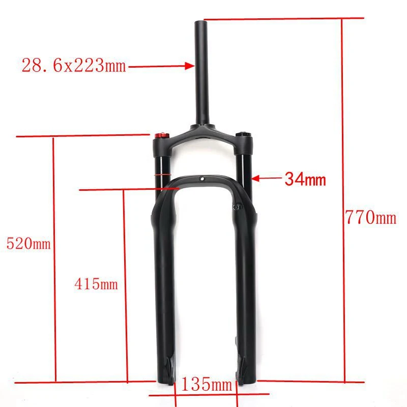 TAOZIK 26 4.0 135 mm  Straight Tube Fat Beach Snow width tire Aluminum Magnesium Alloy Air Suspension Bicycle Fork