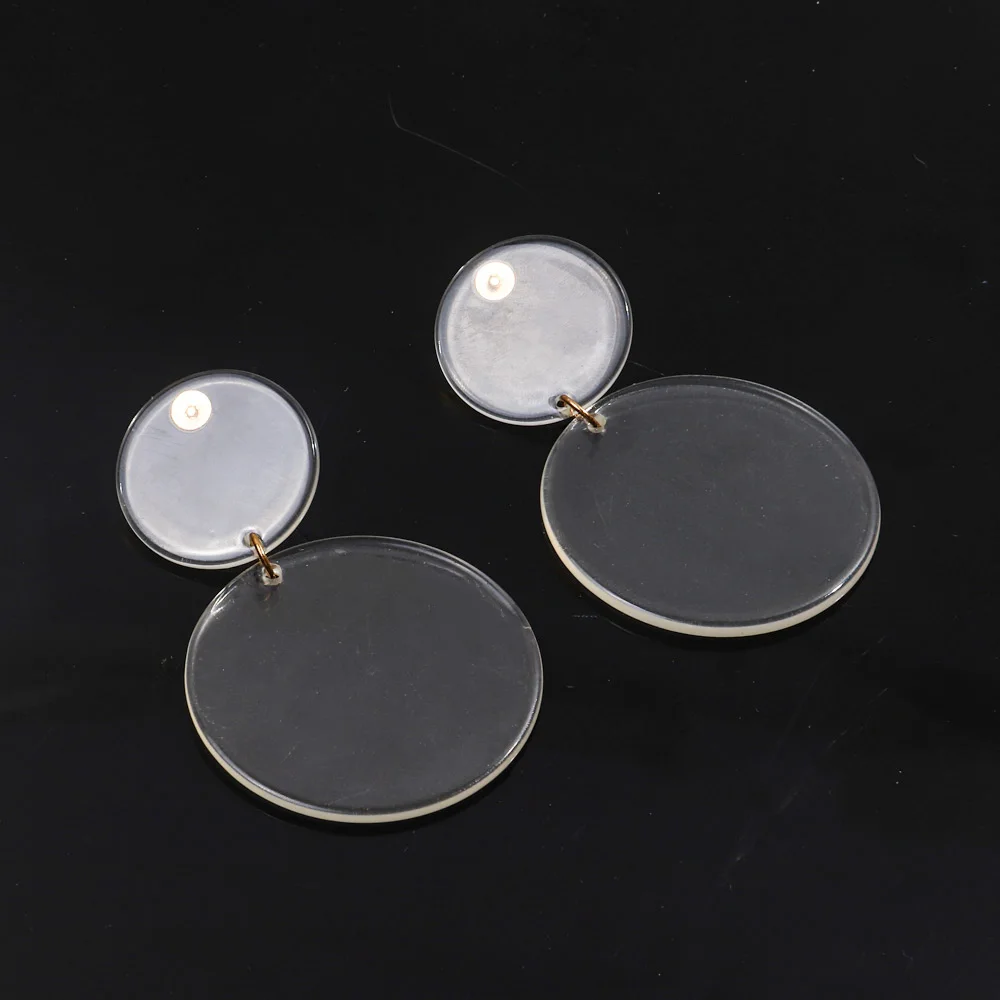 Autumnwinter Designer Textured Casual jewelry Clear Plexiglass Round Simple Large Party Jewelry Long Acrylic earrings for Women