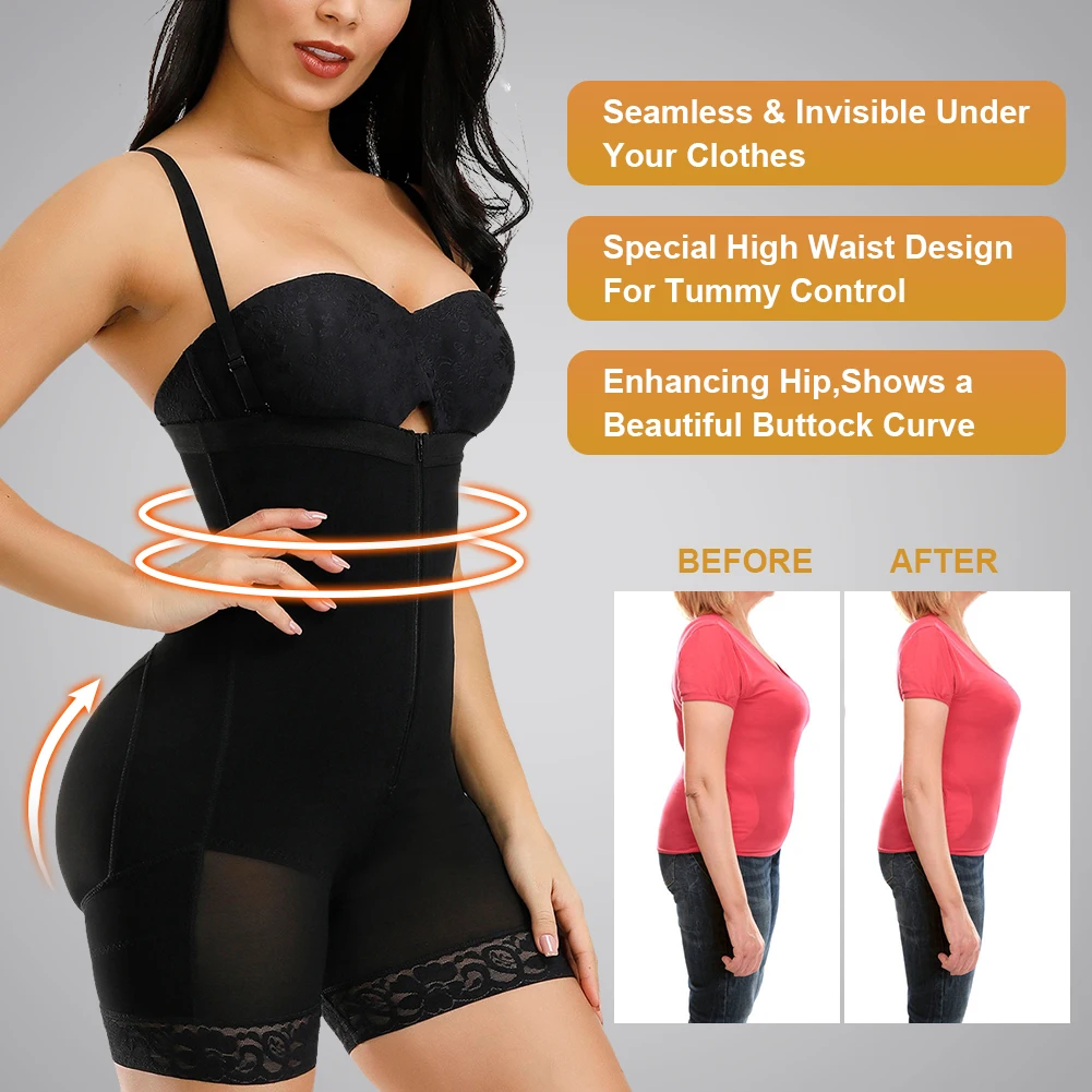 
Slim Body Shaper High Waist Double Control Adjustable Hooks And Zipper Slimming Full Body Shapewear For Women 