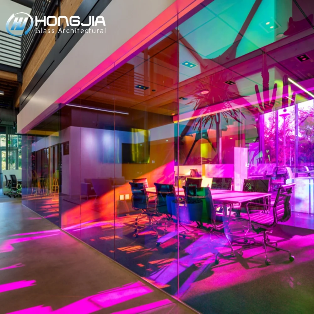 Wholesale Price Colorful Rainbow Art Tempered Decorative Glass for Partitions Buildings