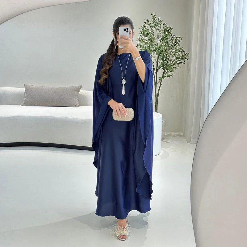 2024 Latest Islamic Muslim Women Dress Free Size Loose Satin Fabric Modest Muslim Dress For Women