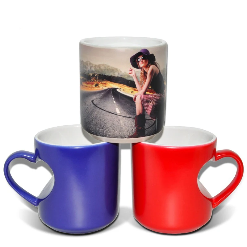 Easysub Wholesale Sublimation Mug Heart Shape Ceramic 11oz Color Changing Magic Mug