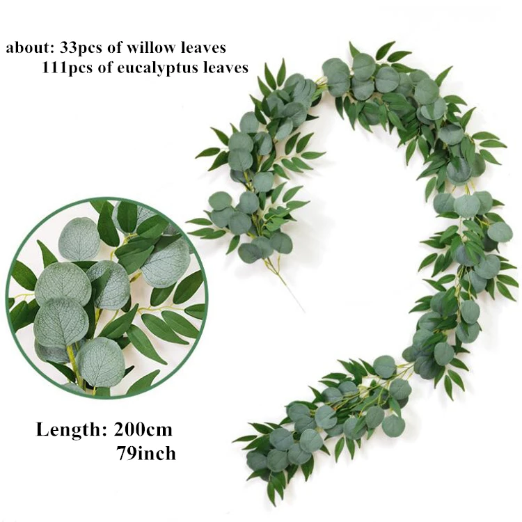 Wholesale Silk Eucalyptus Garland With Flowers Artificial Eucalyptus Willow Leaves Garland Plant For Wedding Home Decoration
