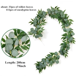 Wholesale Silk Eucalyptus Garland With Flowers Artificial Eucalyptus Willow Leaves Garland Plant For Wedding Home Decoration