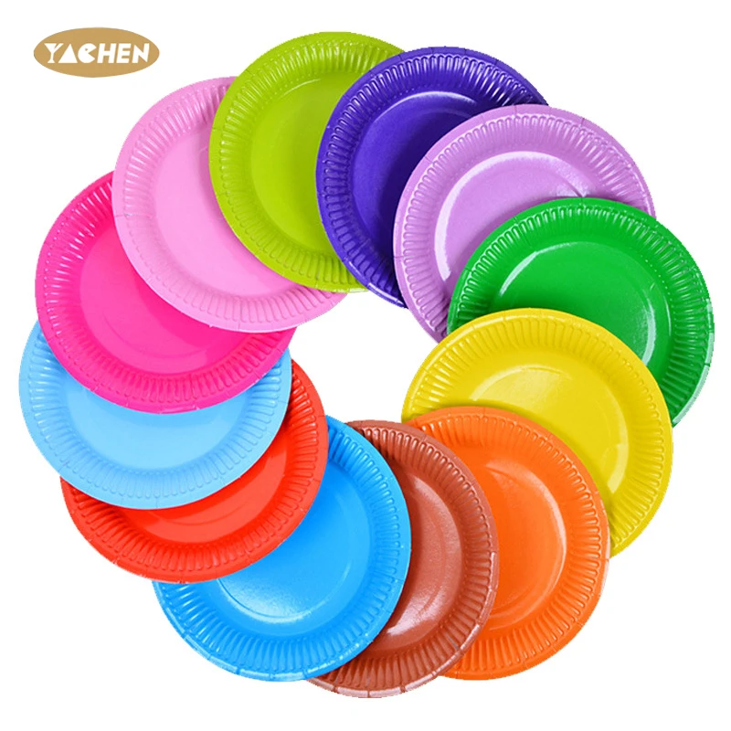 YACHEN 10Pcs/Bag 7 Inch Disposable Party Paper Plates DIY Various Colors Round Paper Plates for Kids Party Supplies