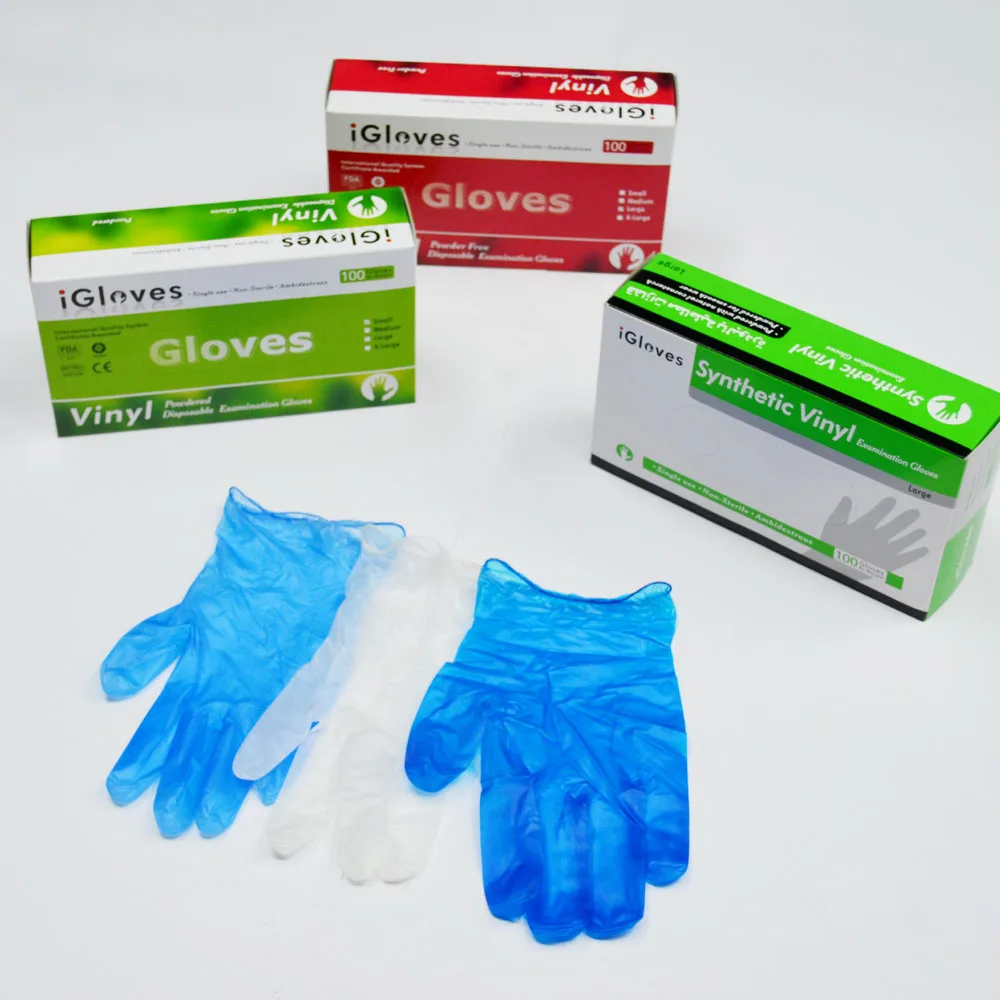 Disposable vinyl exam glove powder free 100 pcs 4.0mil PVC food grade vinyl gloves