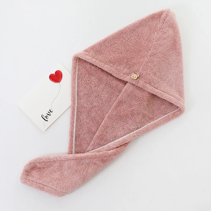 Wholesale Custom Gypsophila Shower Cap Women Adults Super Absorbent Quick Dry Coral Fleece Hair Towel PE Thermal Thickened