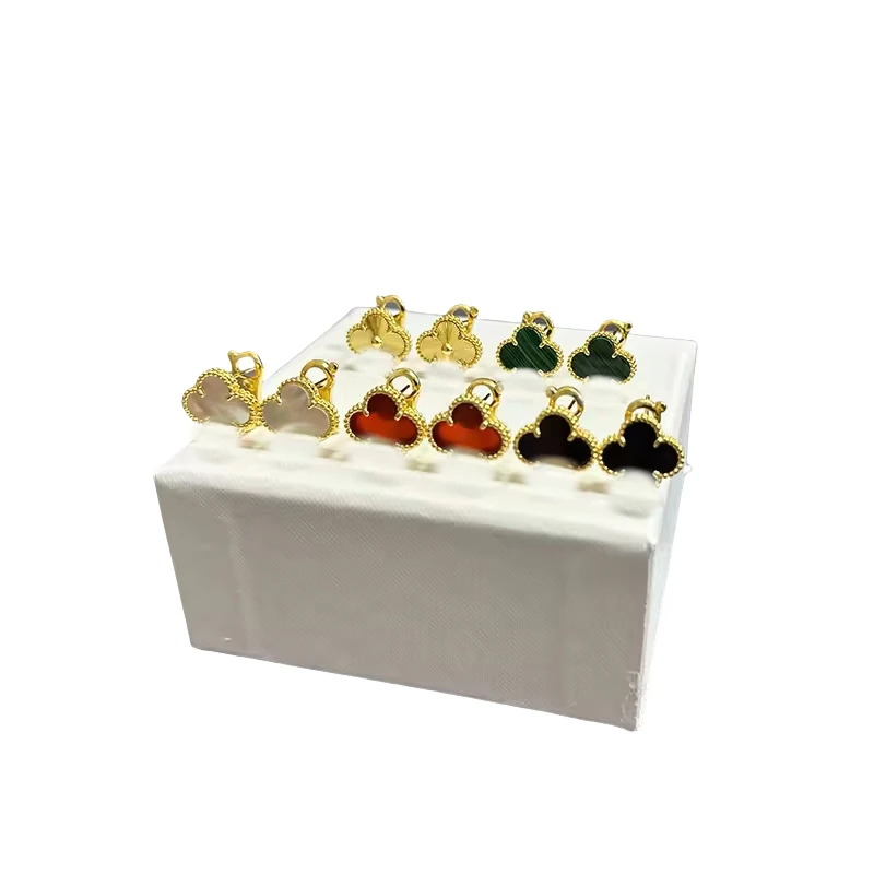 2024 New S925 Sterling silver four-leaf clover White Fritillaria Petals Fashion Earrings Women