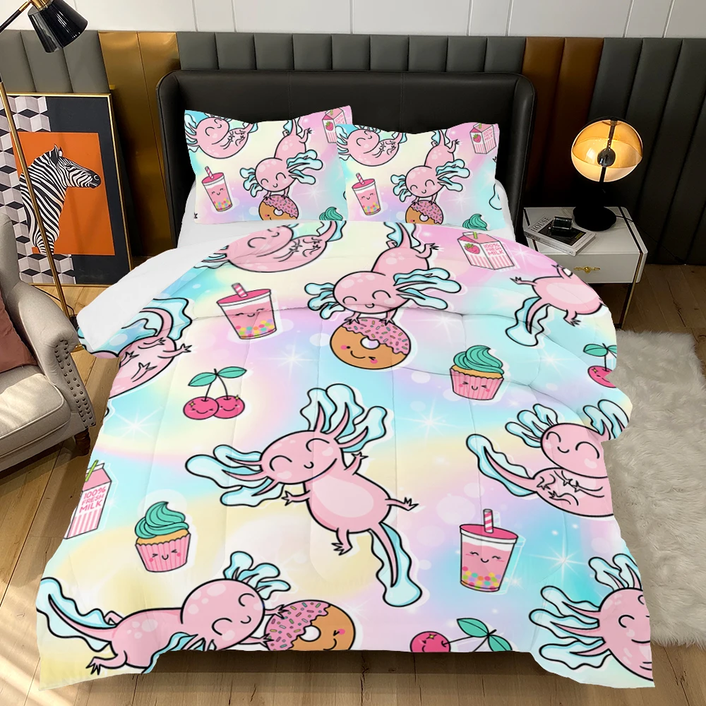 American Style Axolotl Bedding Set 200g Polyester Filling Comforter Twin Full Queen Size 3D Technics Home Hotel Use