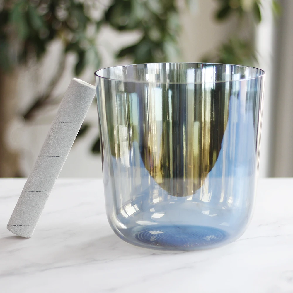 Shallow transparent blue crystal singing bowl without design 432hz 440 hz wholesale manufacturer handmade