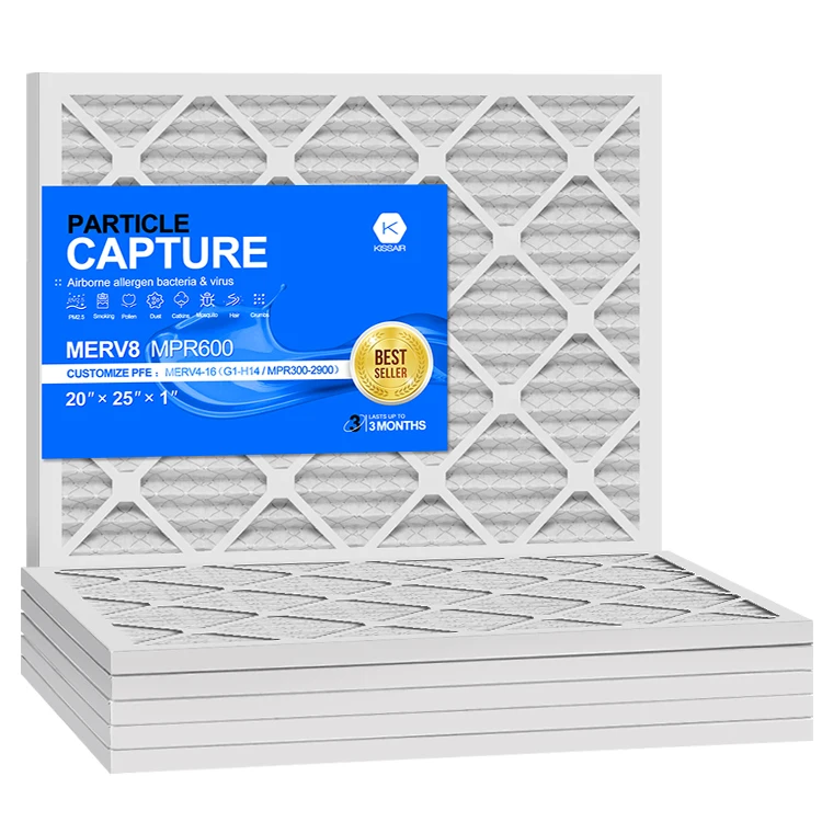 Factory Supplier 20x25x1  G2 G3 G4 F5 F6 F8 F9 Merv 8 11 Disposable Air Filter Replacement for AC HVAC system return filter gril