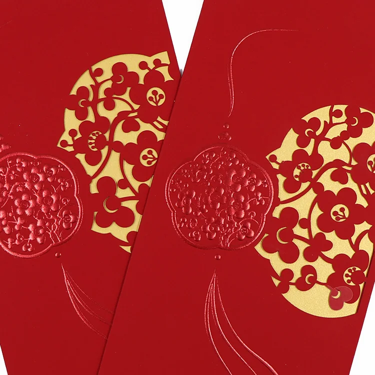 gold foil custom print red pakcet flower Laser cut angpow packet rubble  feeling red packet