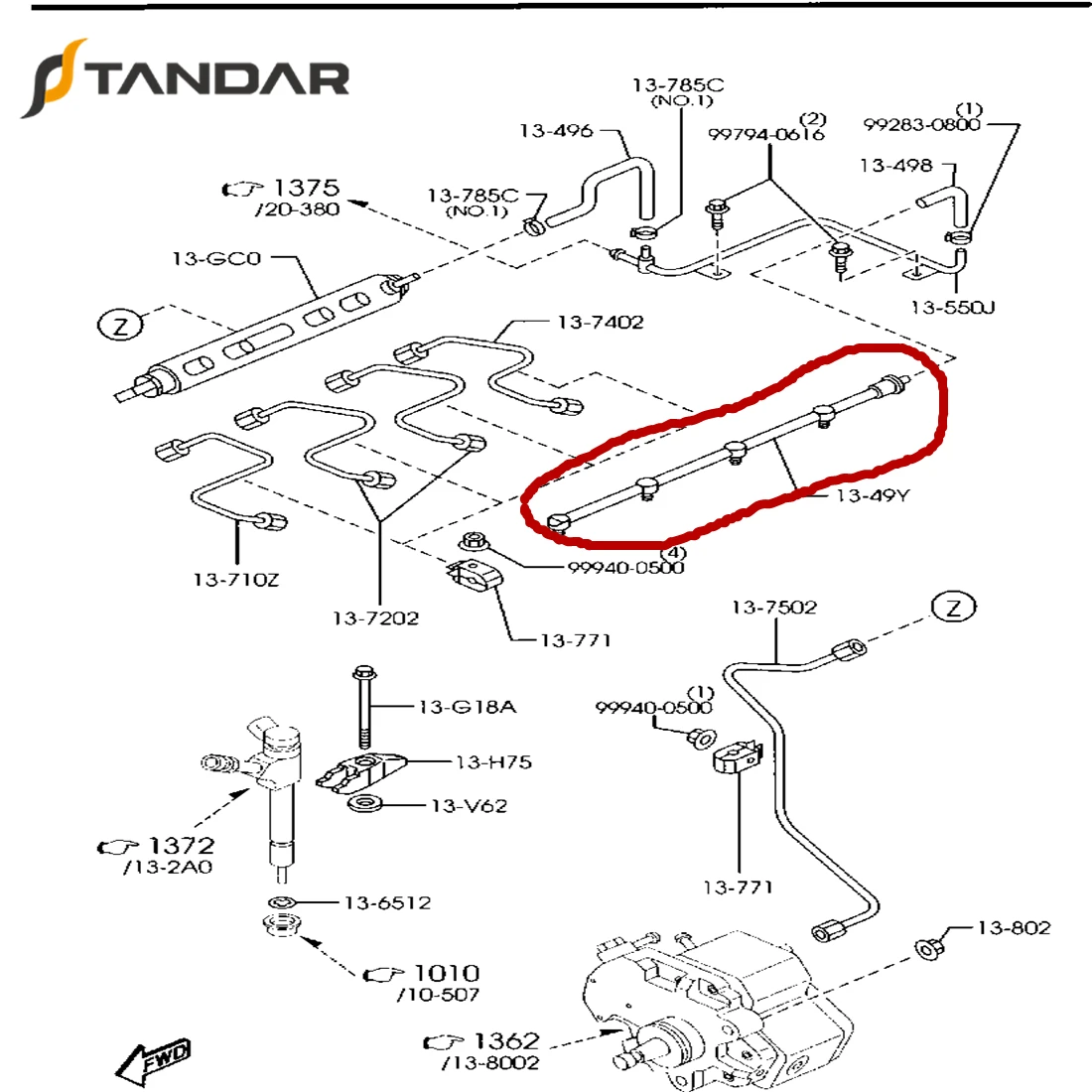 Топливный инжектор для возврата утечки трубки Ford Ranger Mazda