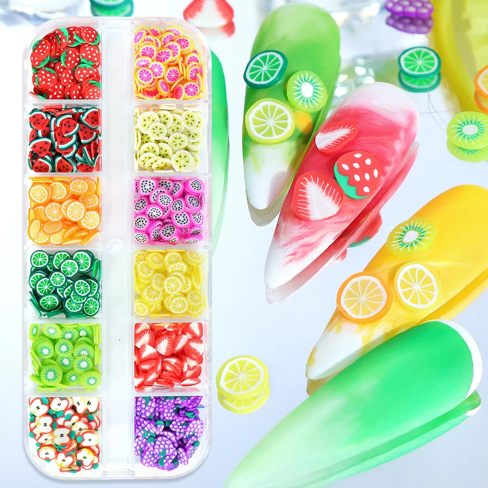 12 Gird Fruit Nail Art Resin Decorations Mix Shapes Nail Charms Press on Manicure Supplies Jewelry Kawaii Rhinestone Accessories