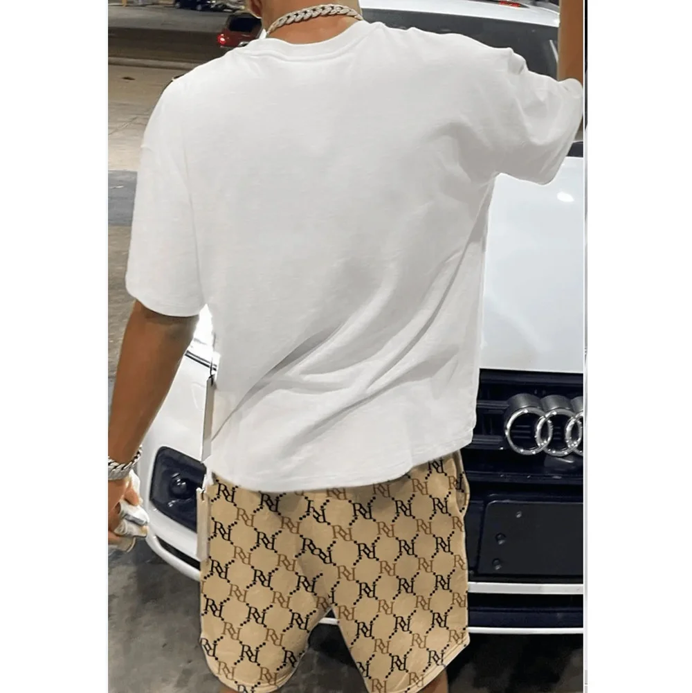 2022 summer Fashion bear Print short Men Clothing two pieces Casual short sets 2 piece suit  t shirt and shorts  4xl plus size