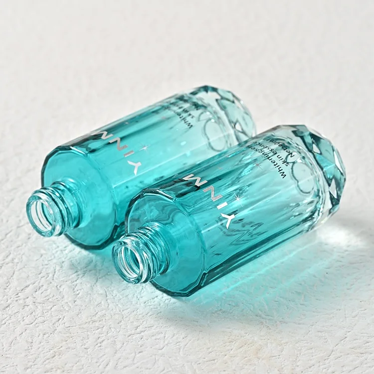 Custom 40 ml 1 oz empty thick bottom pipette packaging serum gradual blue private label long oil glass dropper bottle