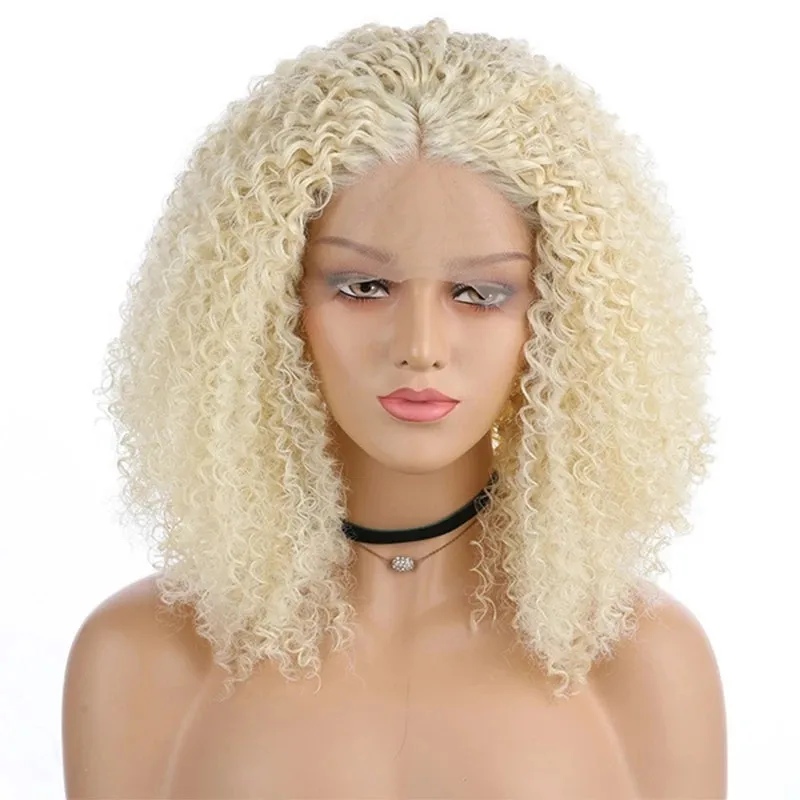 100% Remy Human Hair Blond Color Curly Cut 613 Full Frontal Wig Blonde Afro Kinky Short Lace Front Wig For Black Women